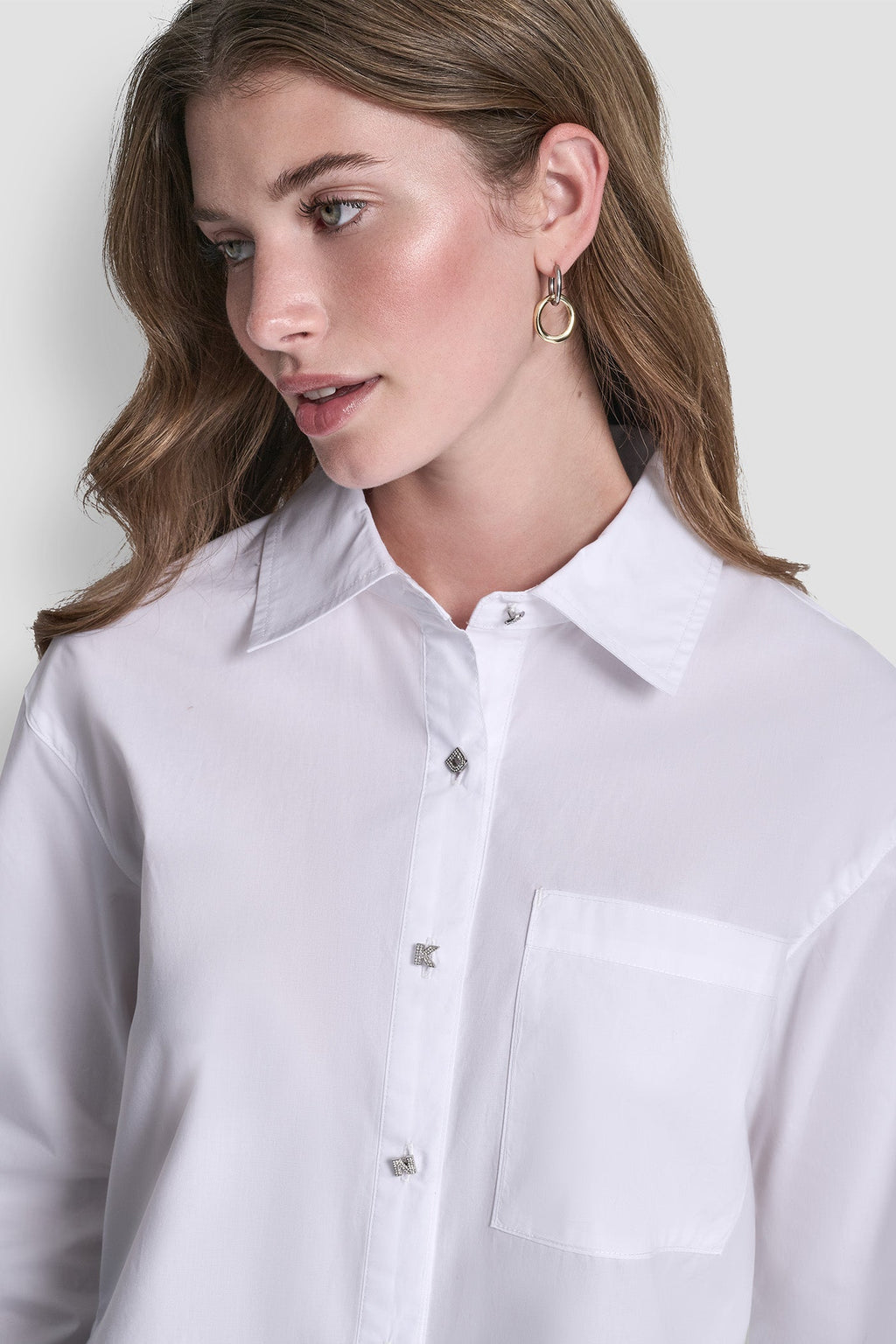 POPLIN SHIRT WITH RHINESTONE BUTTONS