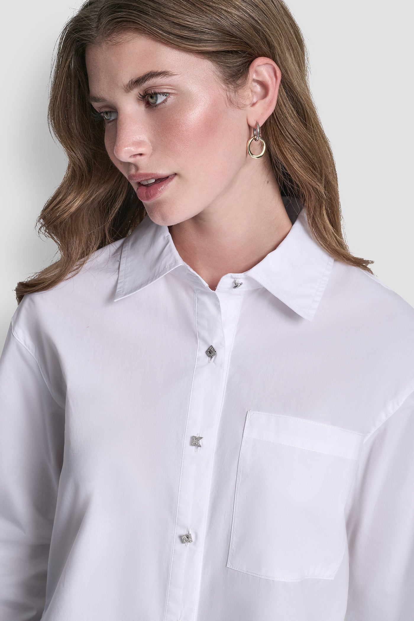 POPLIN SHIRT WITH RHINESTONE BUTTONS
