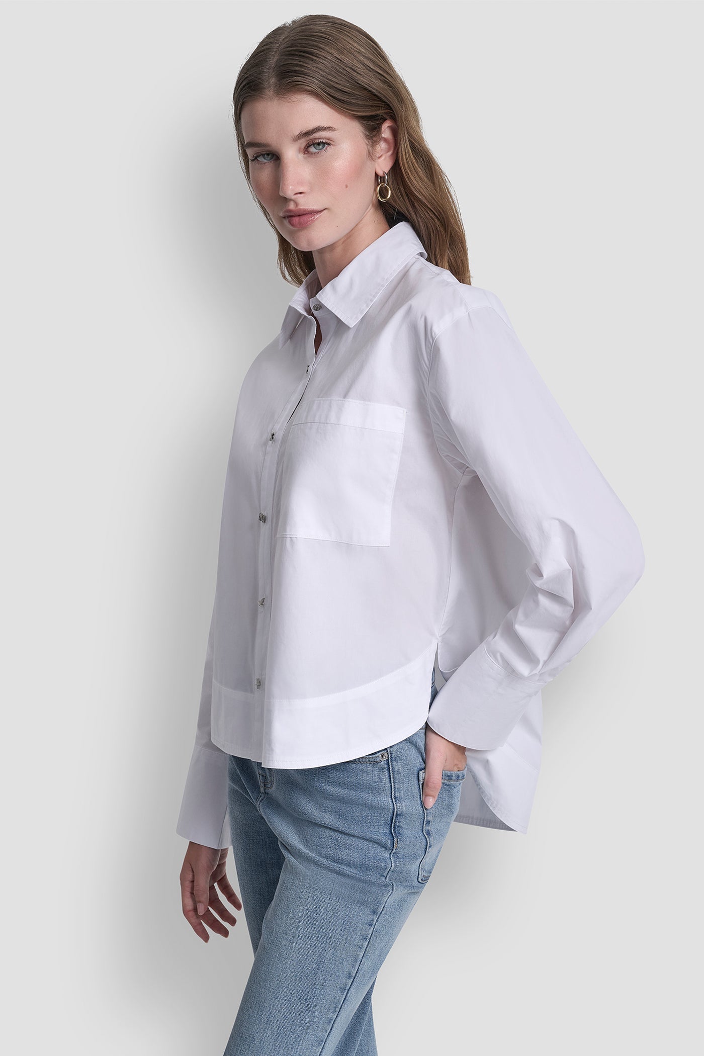 POPLIN SHIRT WITH RHINESTONE BUTTONS