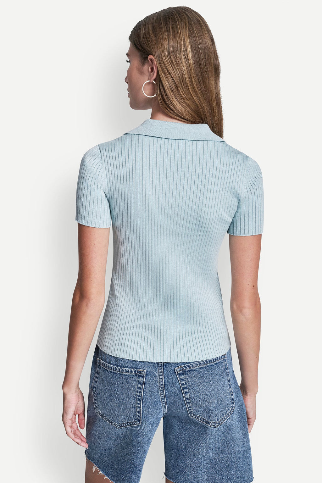 RIBBED POLO WITH RHINESTONE BUTTONS