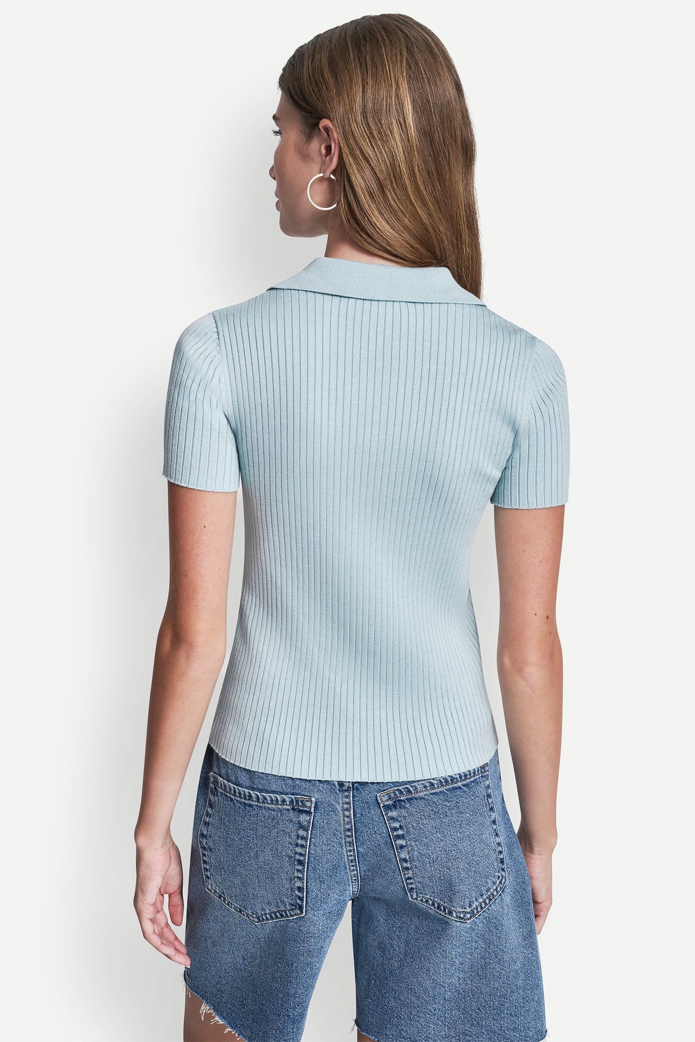 RIBBED POLO WITH RHINESTONE BUTTONS