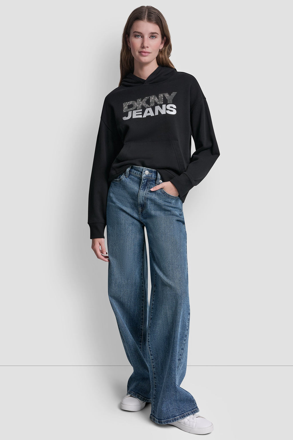 STACKED RHINESTONE FOIL LOGO HOODIE