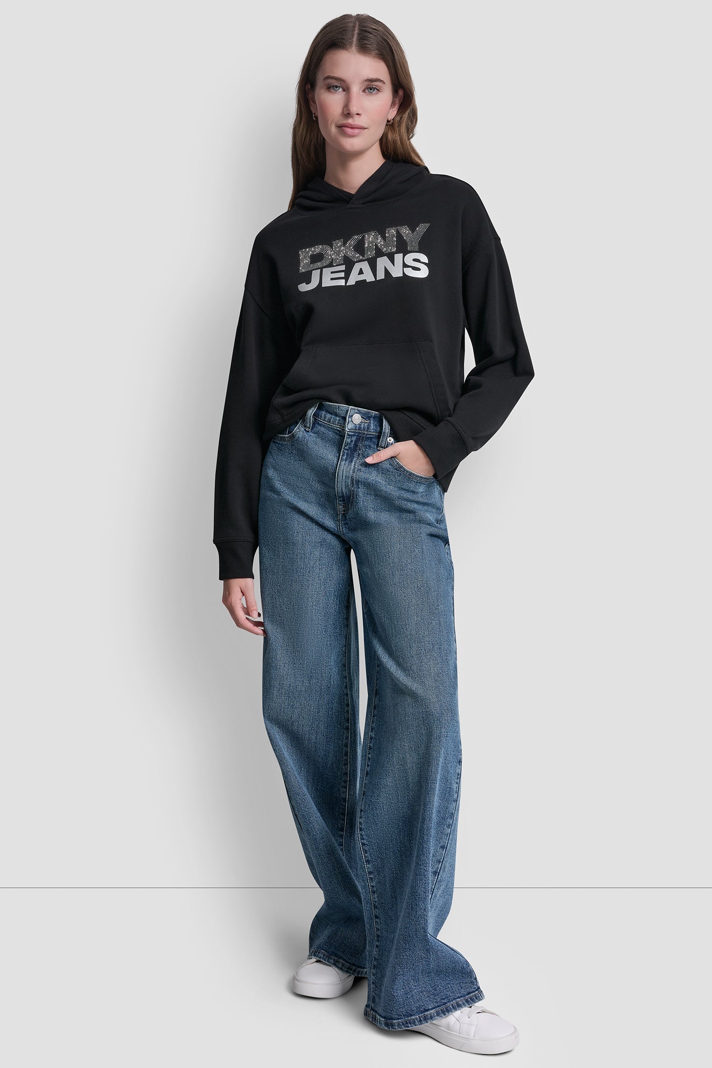 STACKED RHINESTONE FOIL LOGO HOODIE