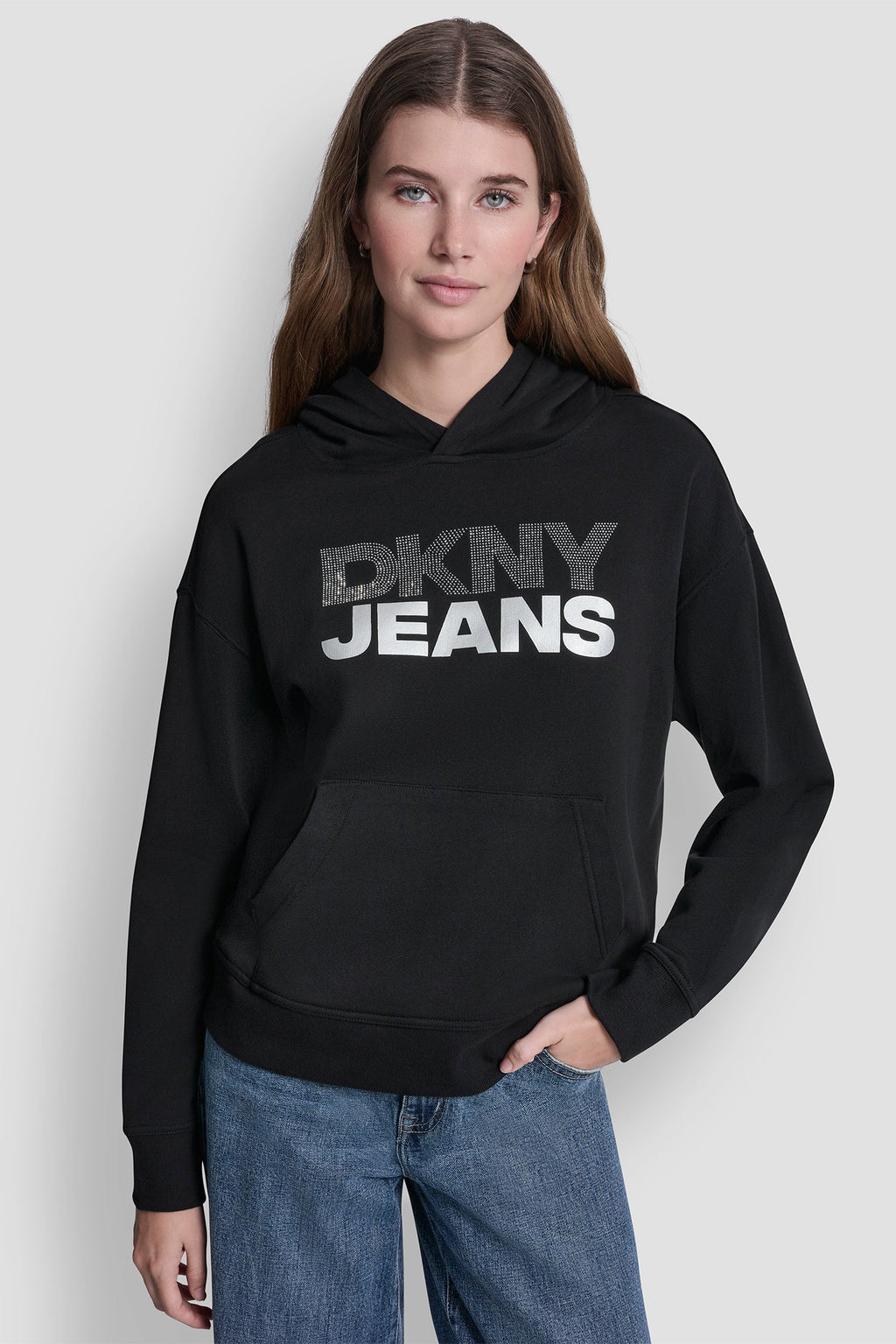 STACKED RHINESTONE FOIL LOGO HOODIE