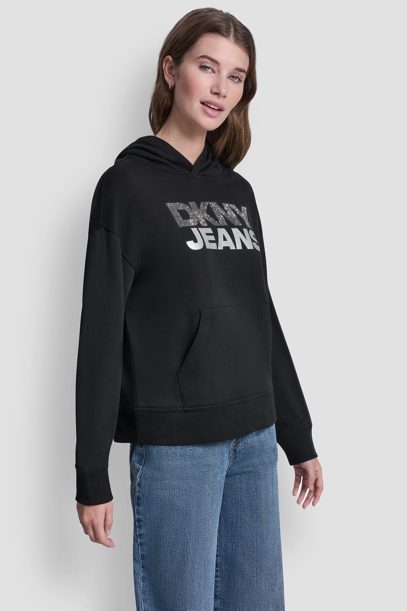 STACKED RHINESTONE FOIL LOGO HOODIE