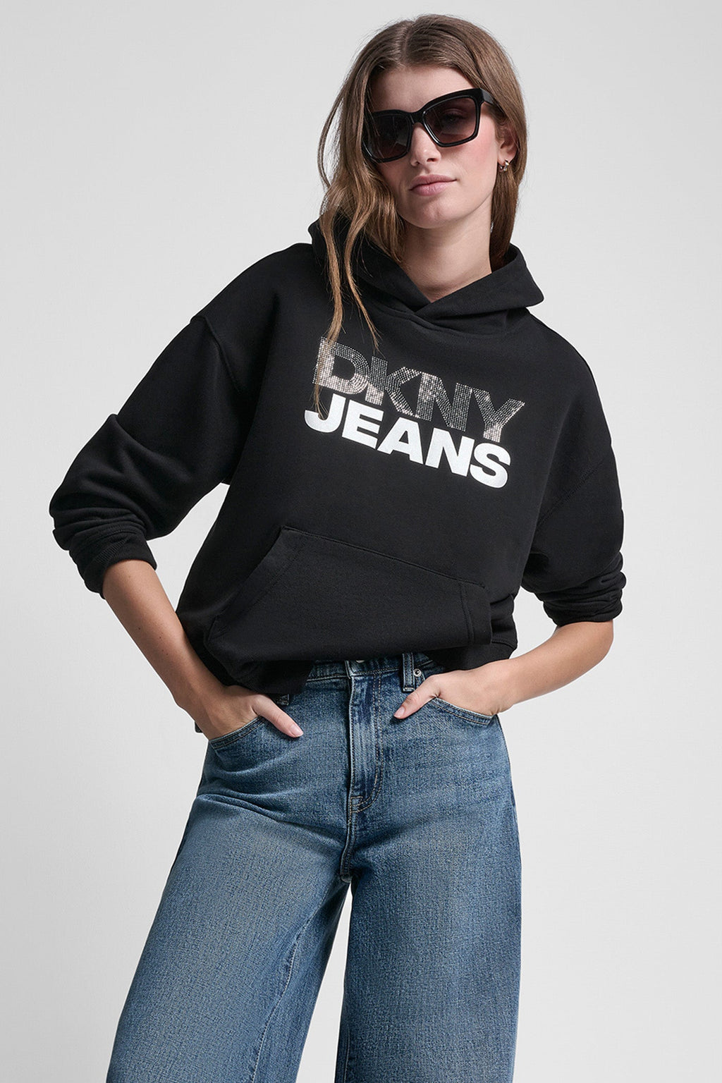 STACKED RHINESTONE FOIL LOGO HOODIE
