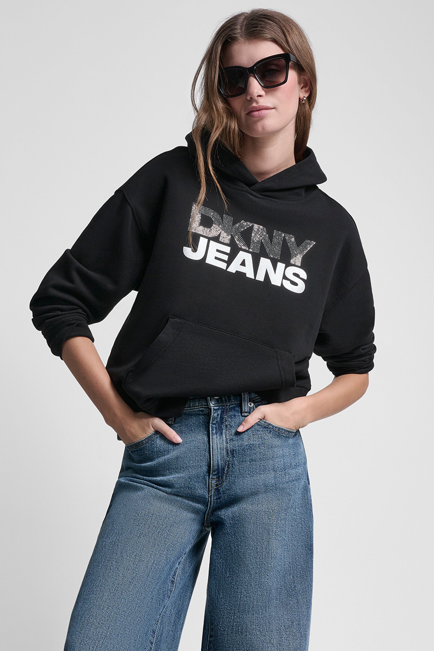 STACKED RHINESTONE FOIL LOGO HOODIE
