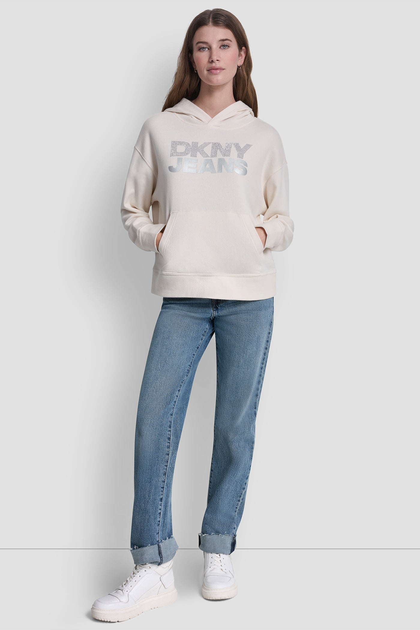 STACKED RHINESTONE FOIL LOGO HOODIE