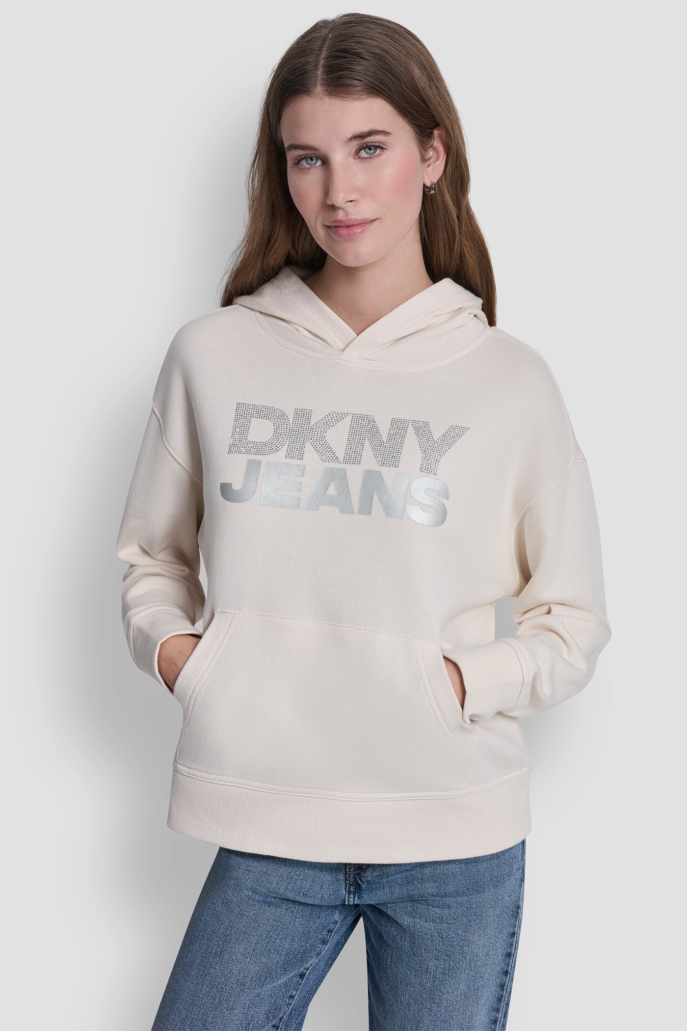 STACKED RHINESTONE FOIL LOGO HOODIE
