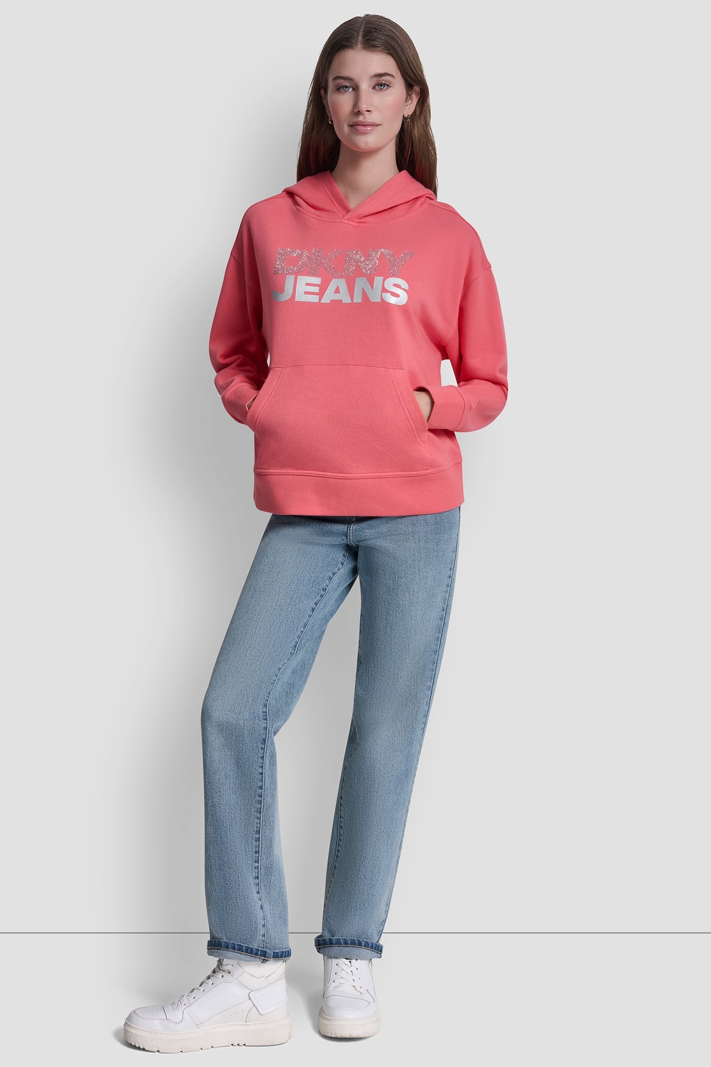 STACKED RHINESTONE FOIL LOGO HOODIE