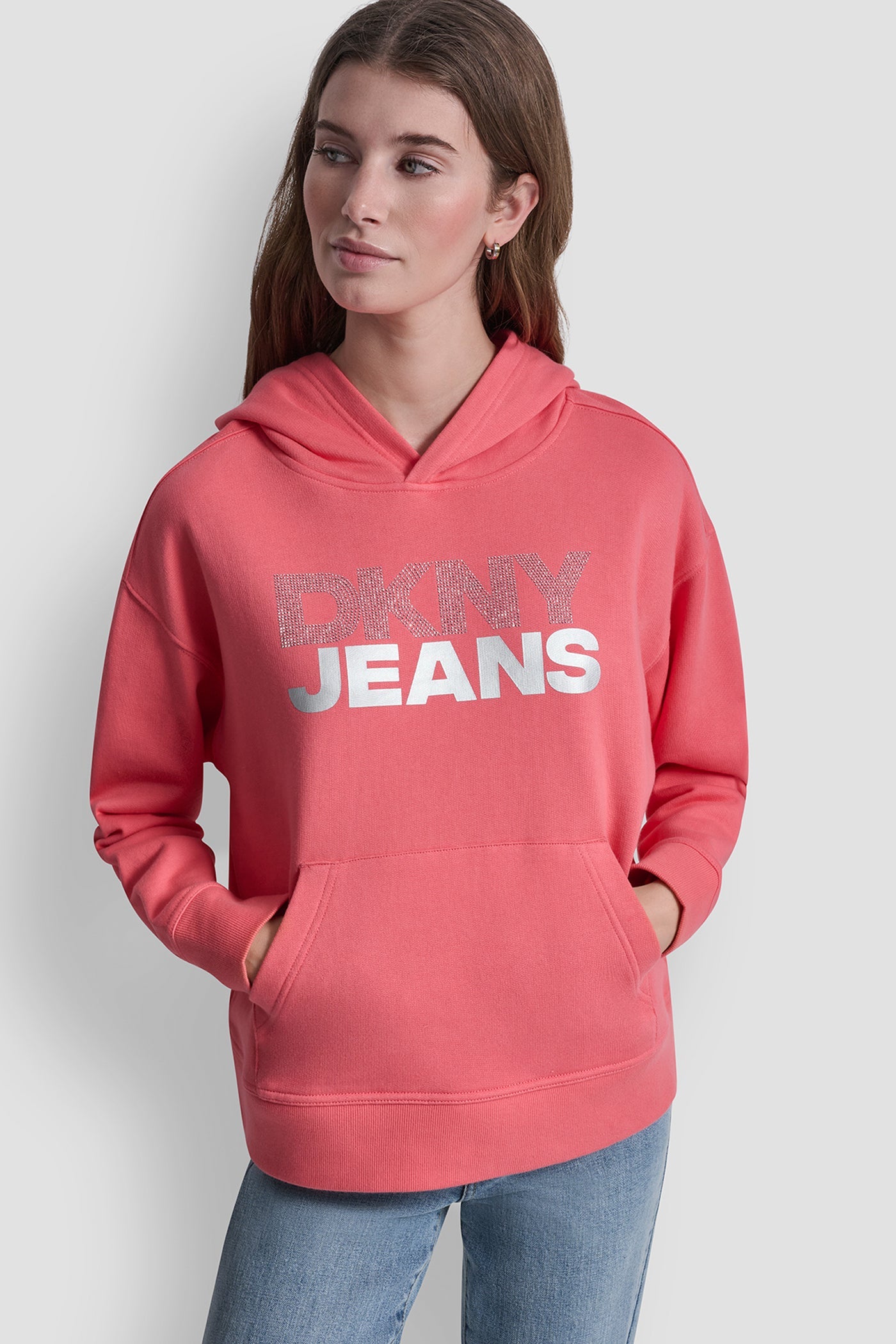 STACKED RHINESTONE FOIL LOGO HOODIE