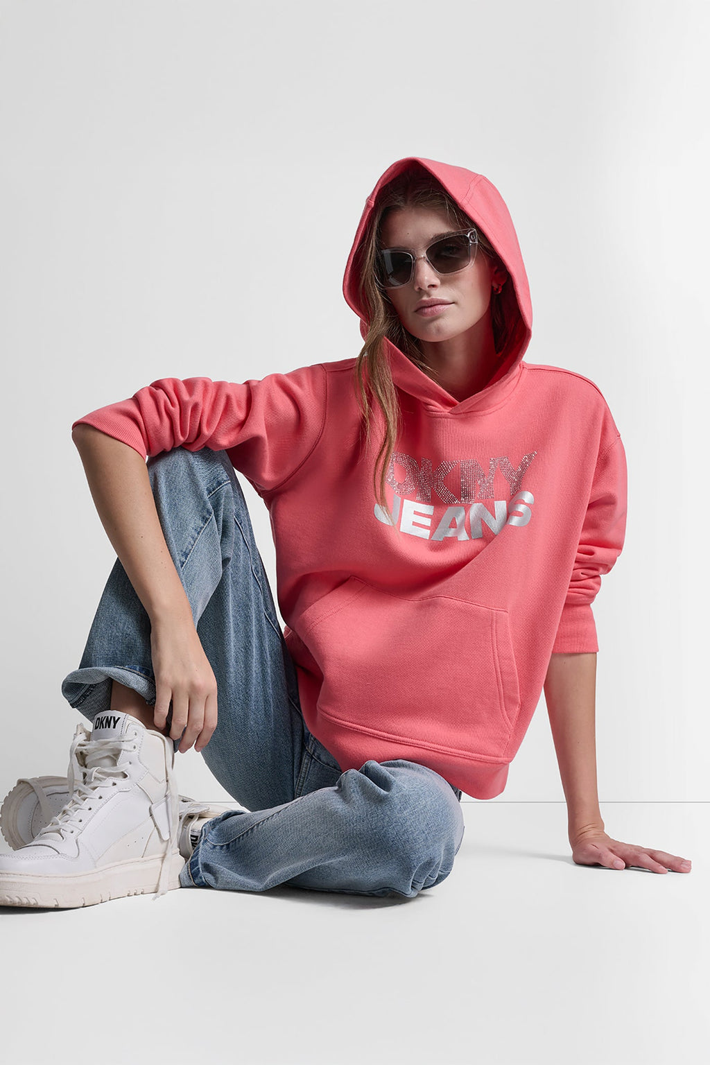 STACKED RHINESTONE FOIL LOGO HOODIE