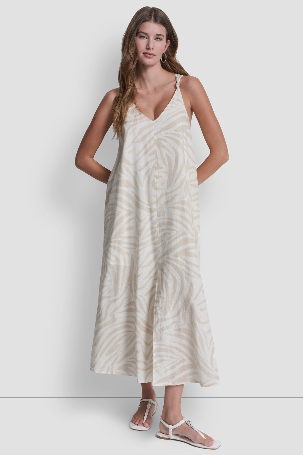 LINEN-BLEND TIE BACK MAXI DRESS
