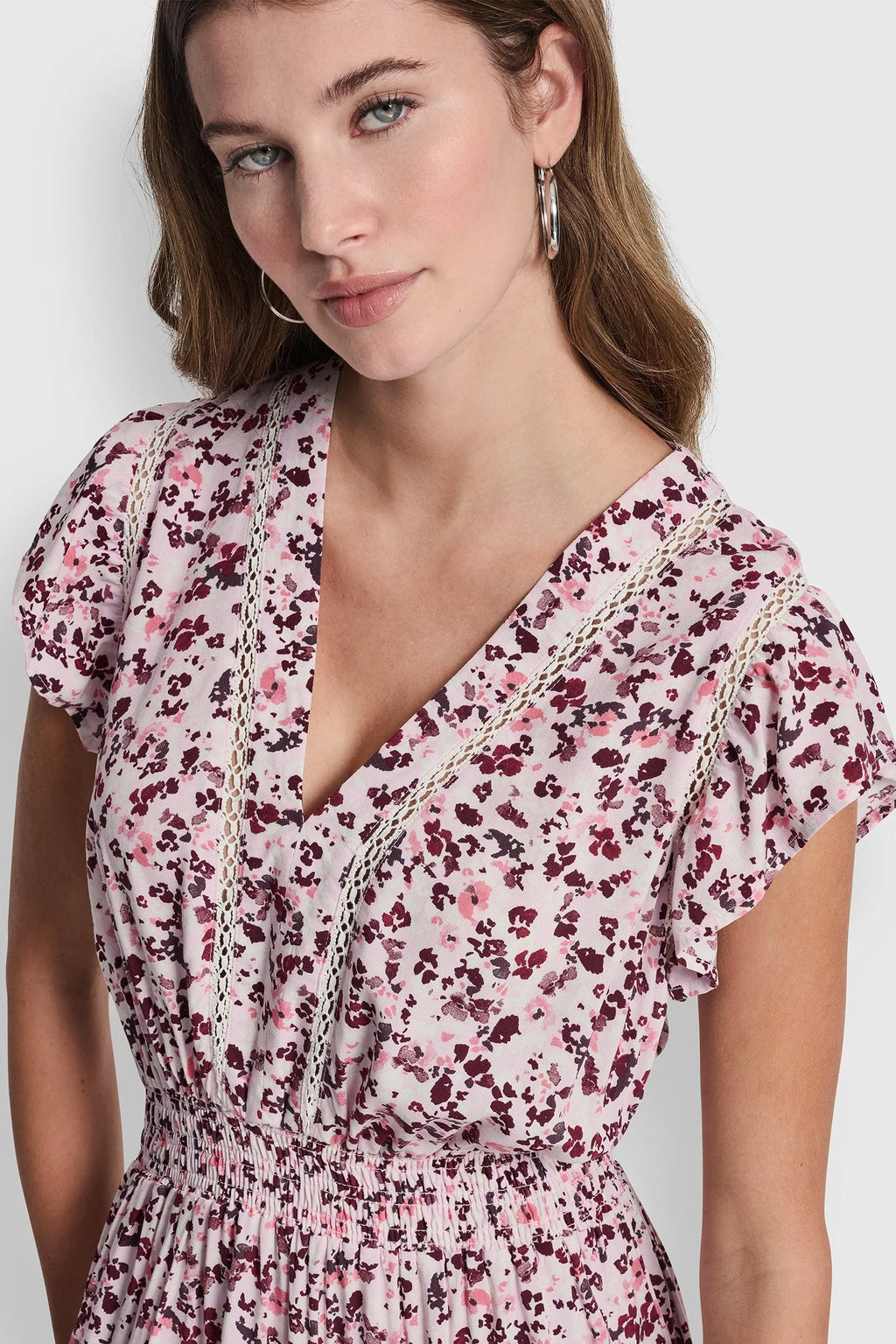 SMOCKED WAIST V-NECK DRESS