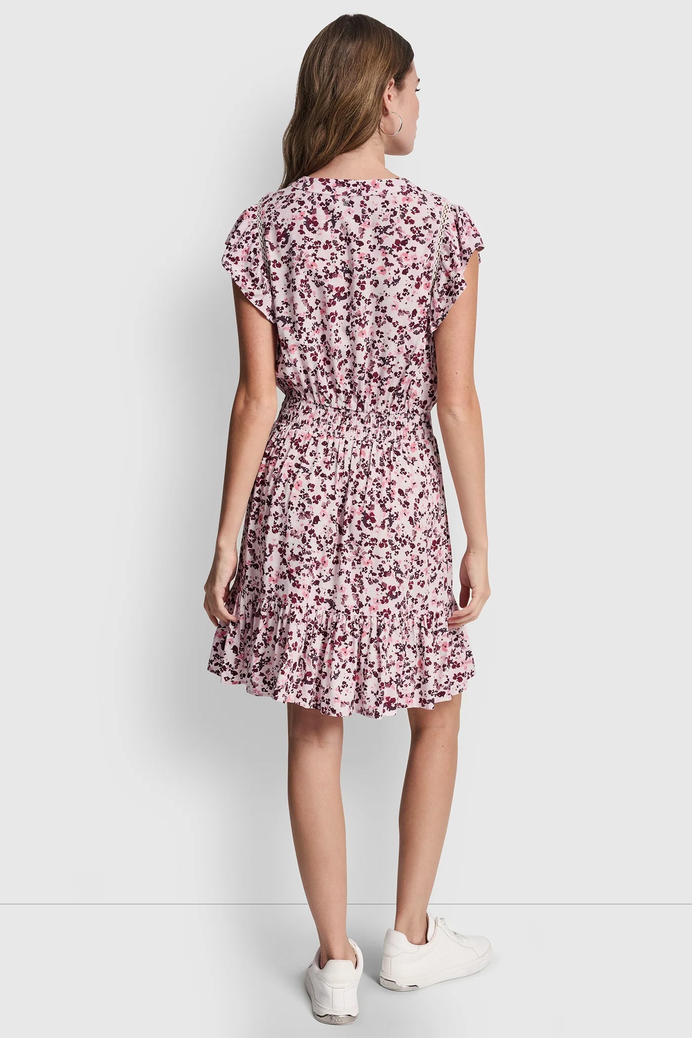 SMOCKED WAIST V-NECK DRESS