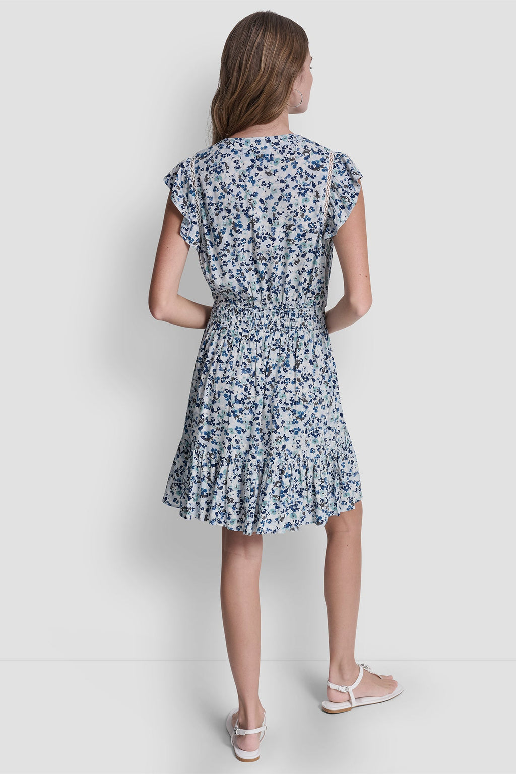 SMOCKED WAIST V-NECK DRESS