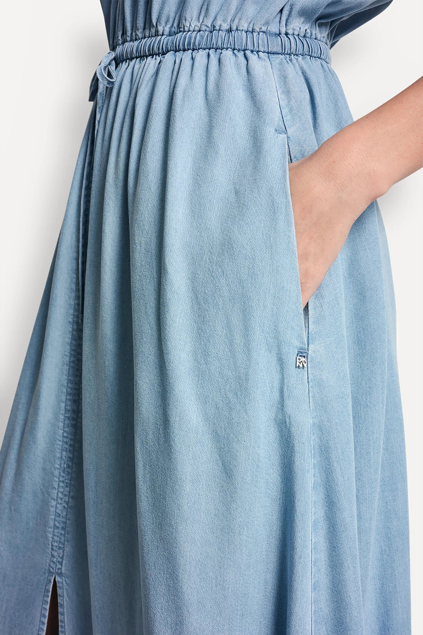 RUCHED V-NECK DRESS WITH TIE WAIST