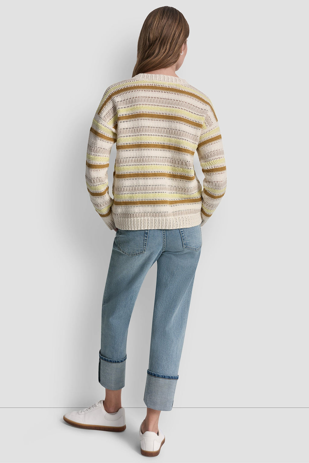 STRIPED MIXED POINTELLE STITCH SWEATER
