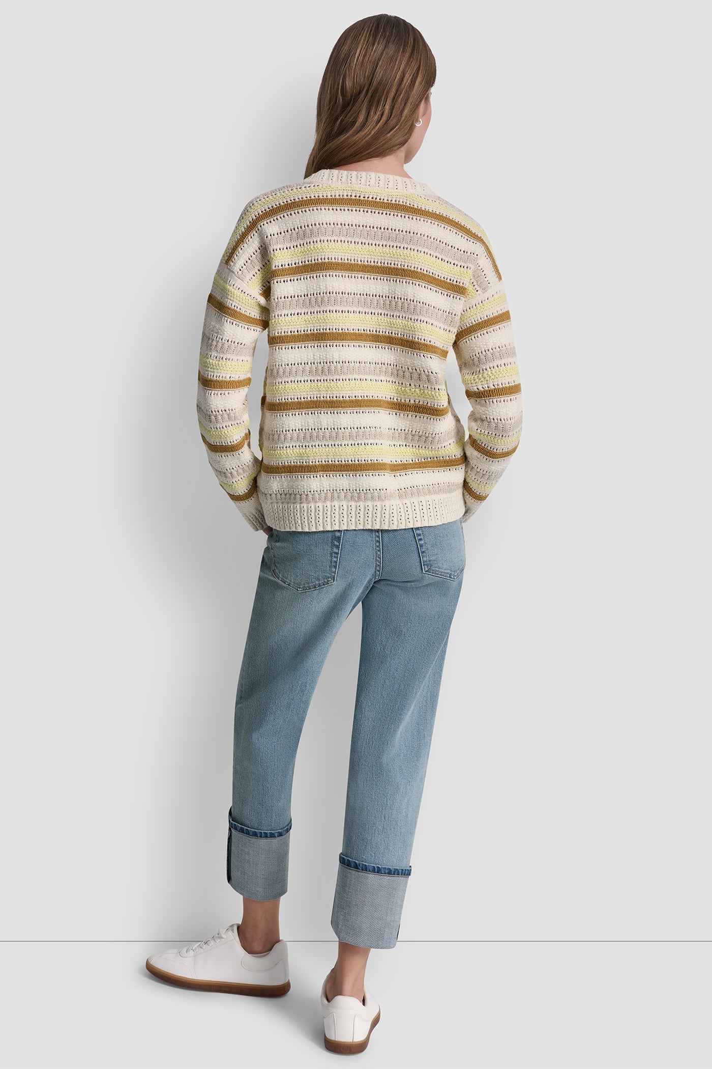 STRIPED MIXED POINTELLE STITCH SWEATER