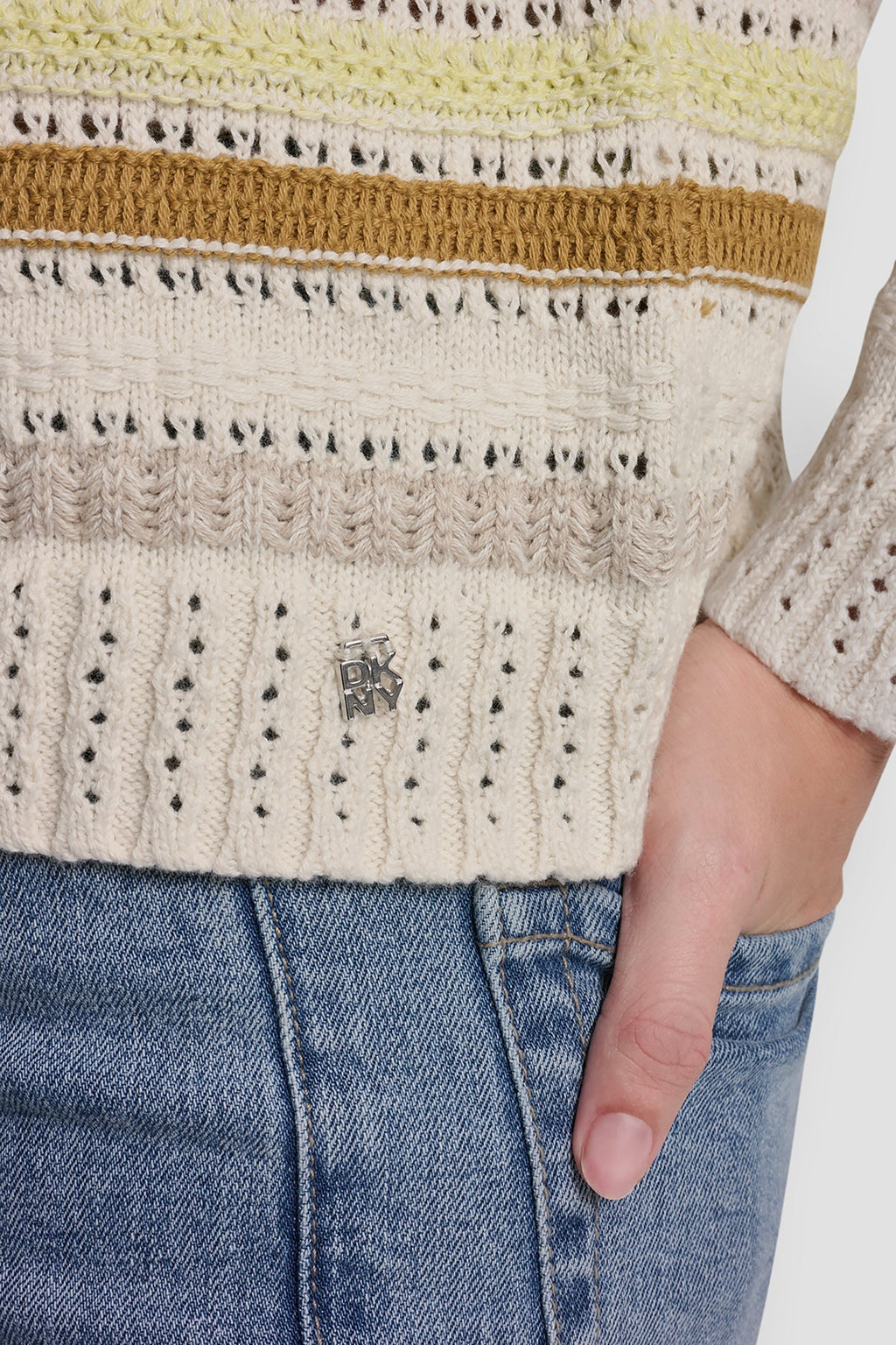 STRIPED MIXED POINTELLE STITCH SWEATER