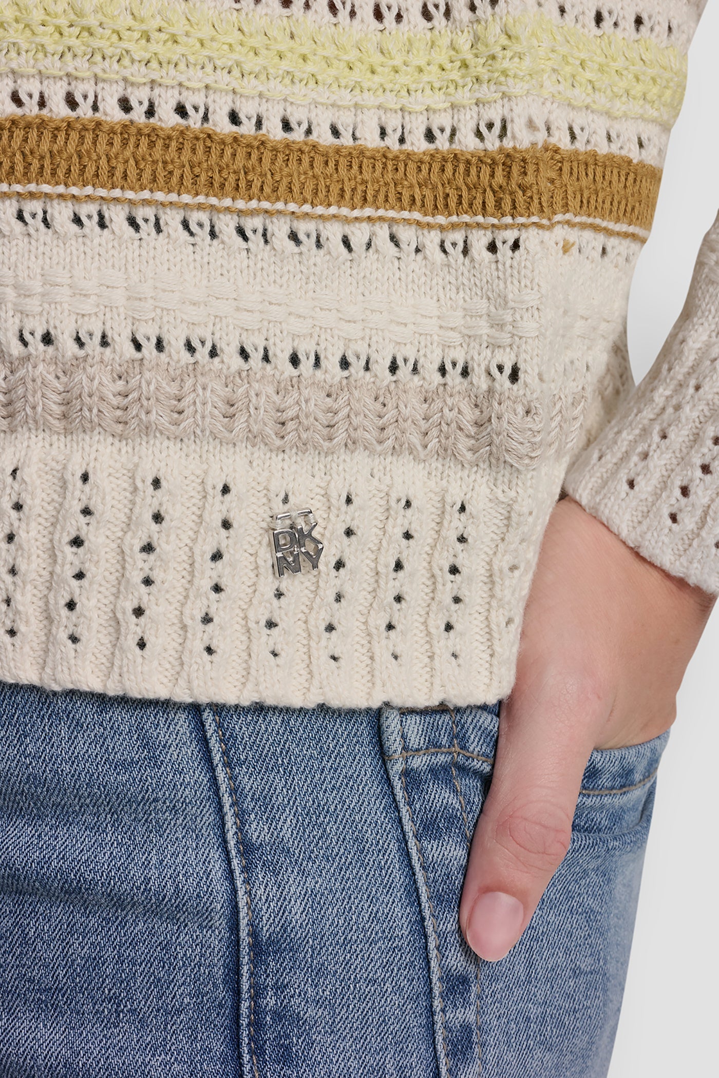 STRIPED MIXED POINTELLE STITCH SWEATER