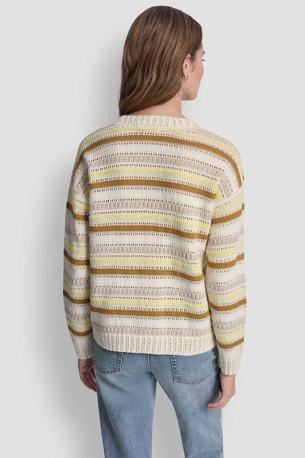 STRIPED MIXED POINTELLE STITCH SWEATER