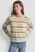 STRIPED MIXED POINTELLE STITCH SWEATER