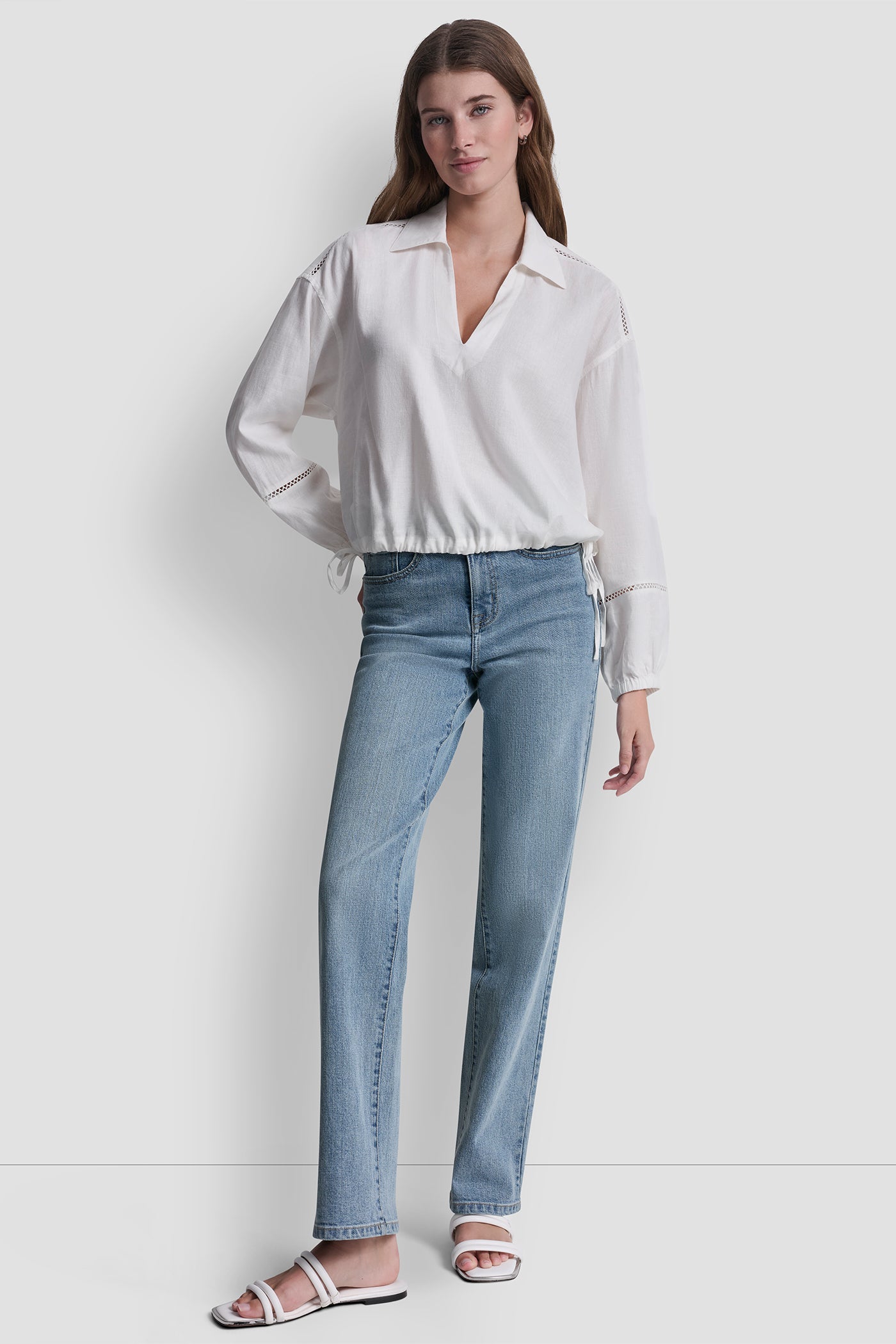 LINEN-BLEND V-NECK SHIRT