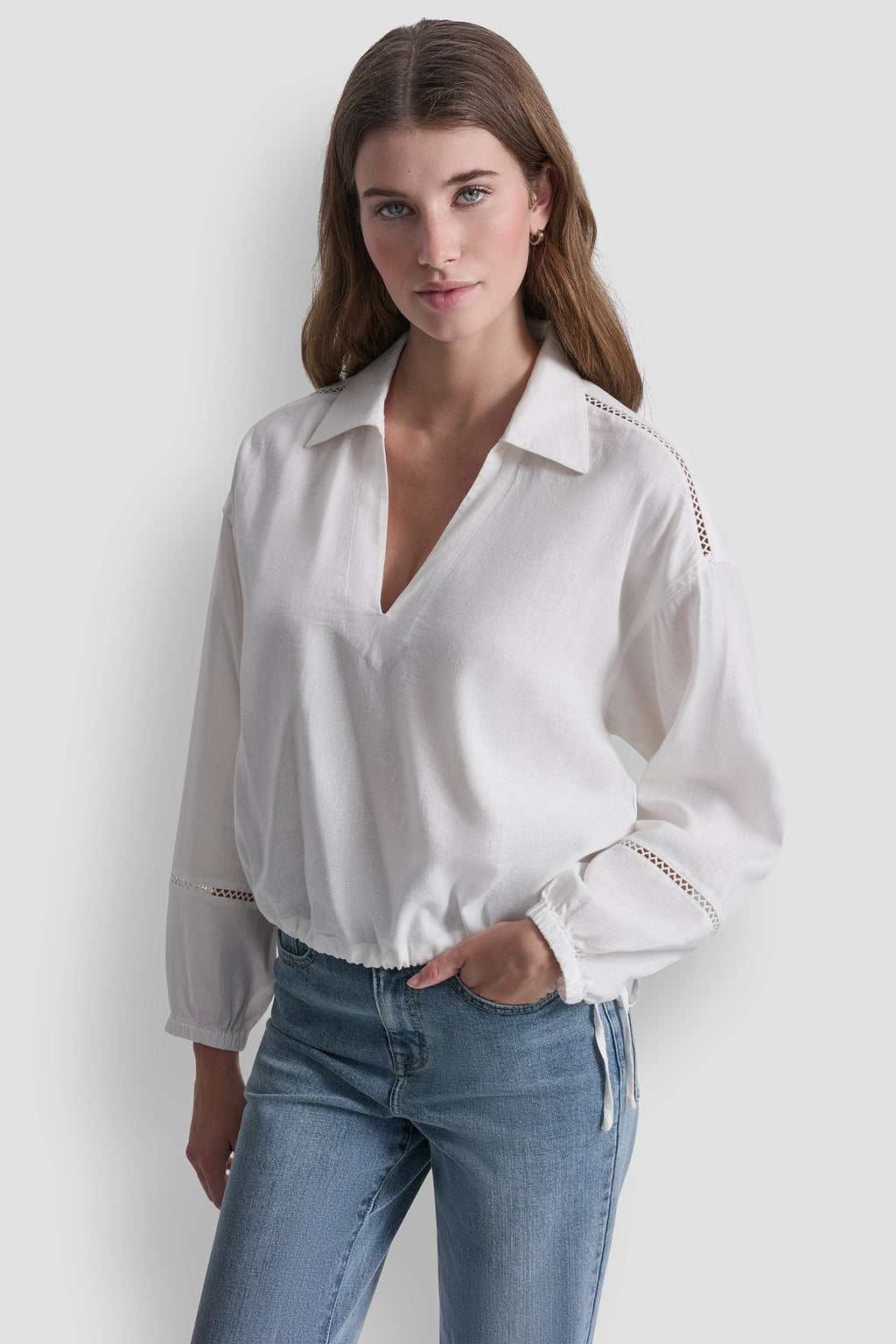 LINEN-BLEND V-NECK SHIRT