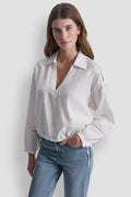 LINEN-BLEND V-NECK SHIRT
