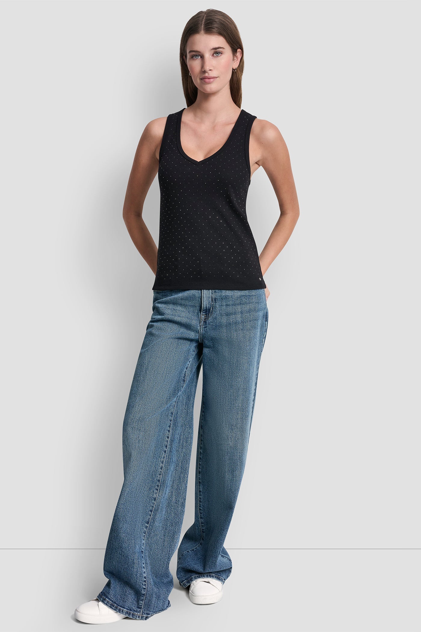 RHINESTONES V-NECK TANK