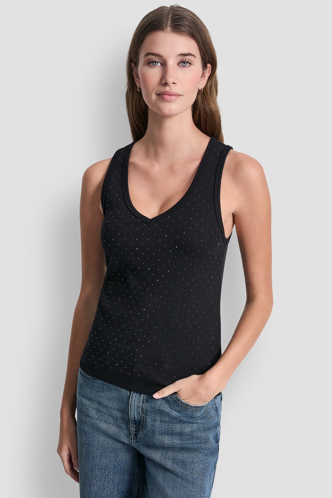 RHINESTONES V-NECK TANK