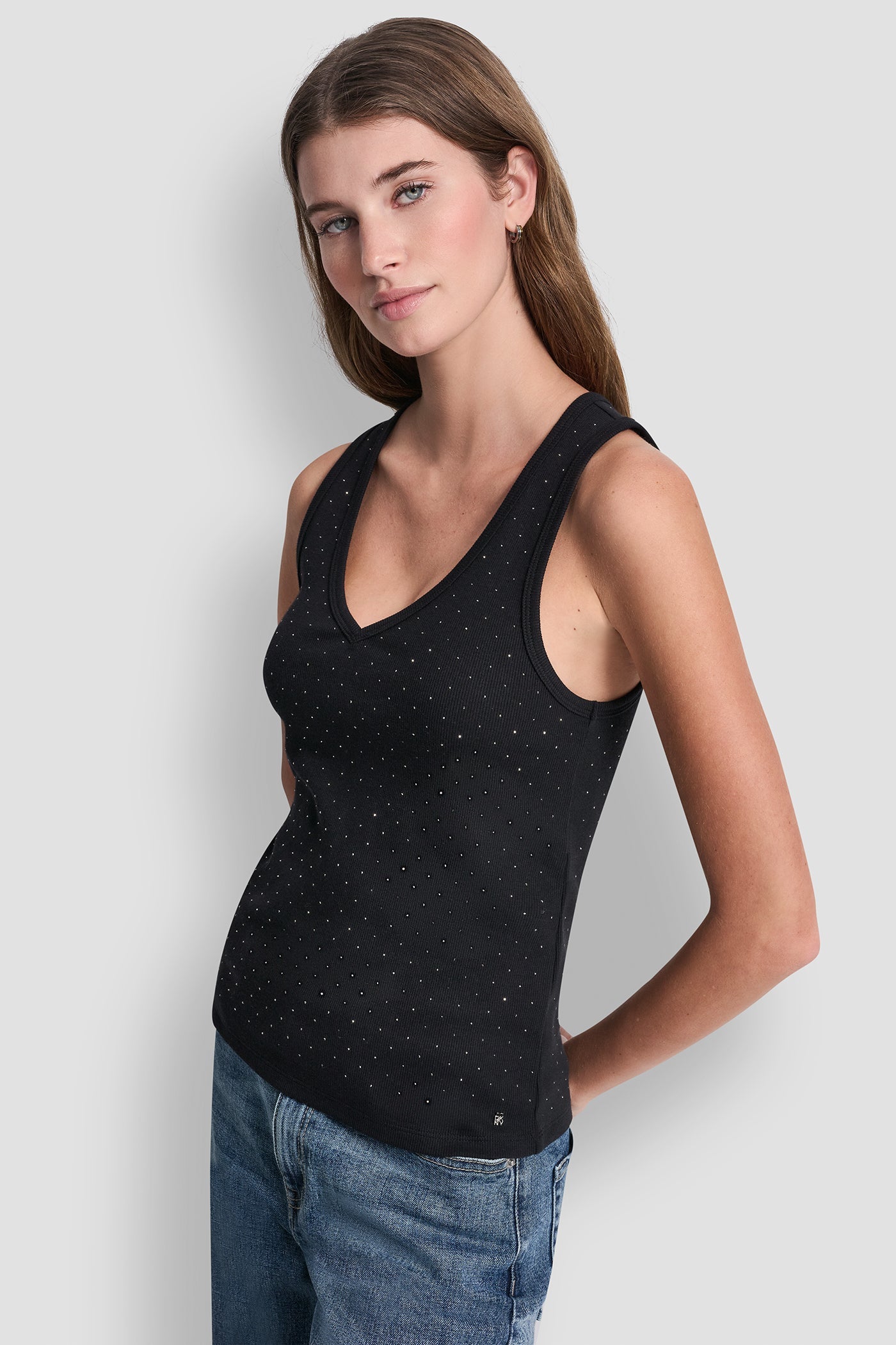 RHINESTONES V-NECK TANK