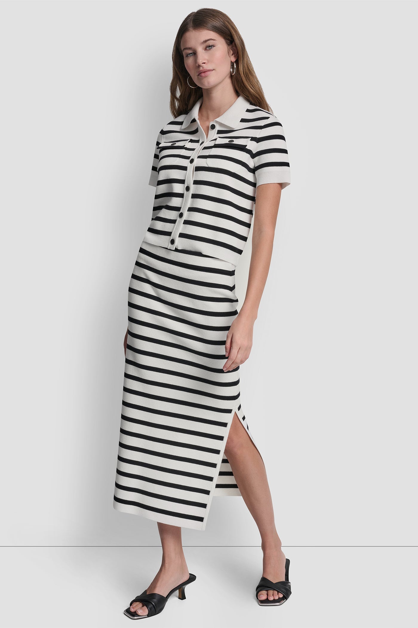 STRIPED MIDI SKIRT WITH SIDE SLIT