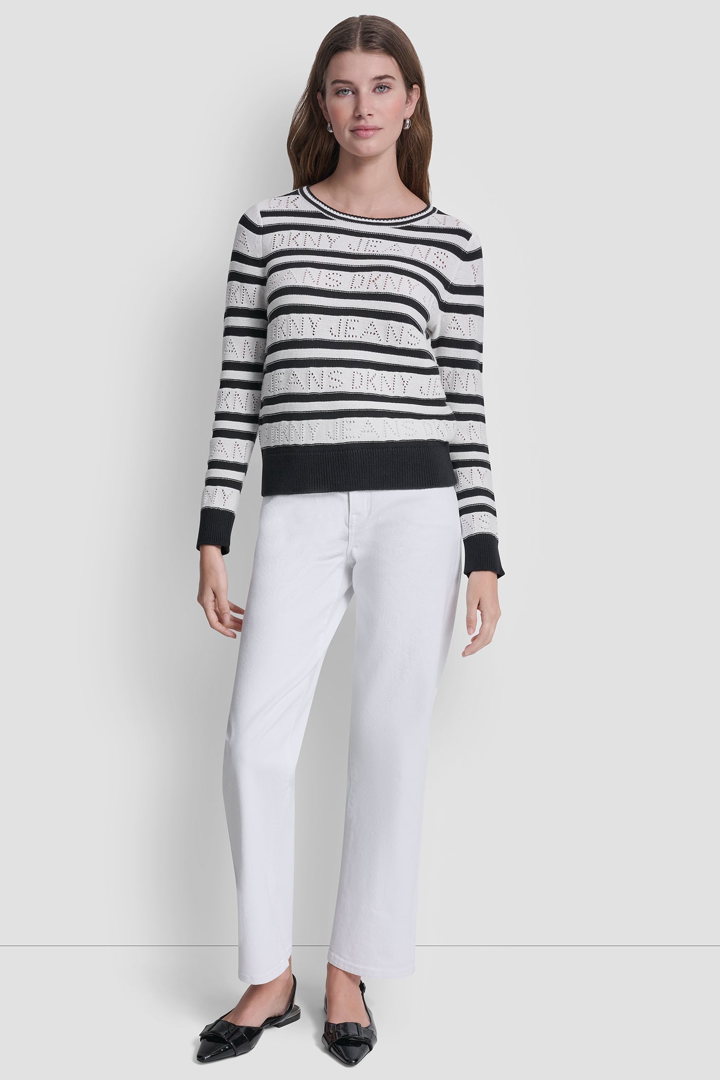 LOGO POINTELLE STRIPED SWEATER