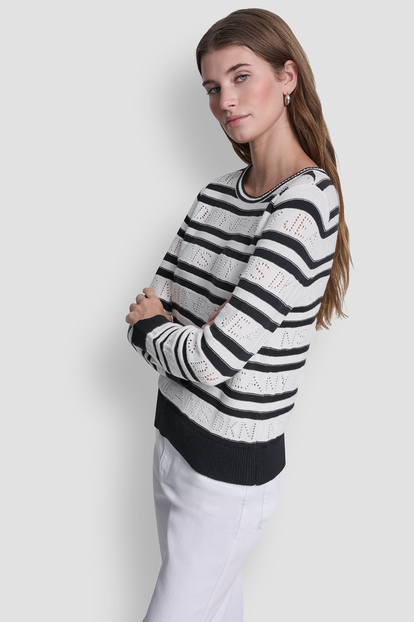 LOGO POINTELLE STRIPED SWEATER
