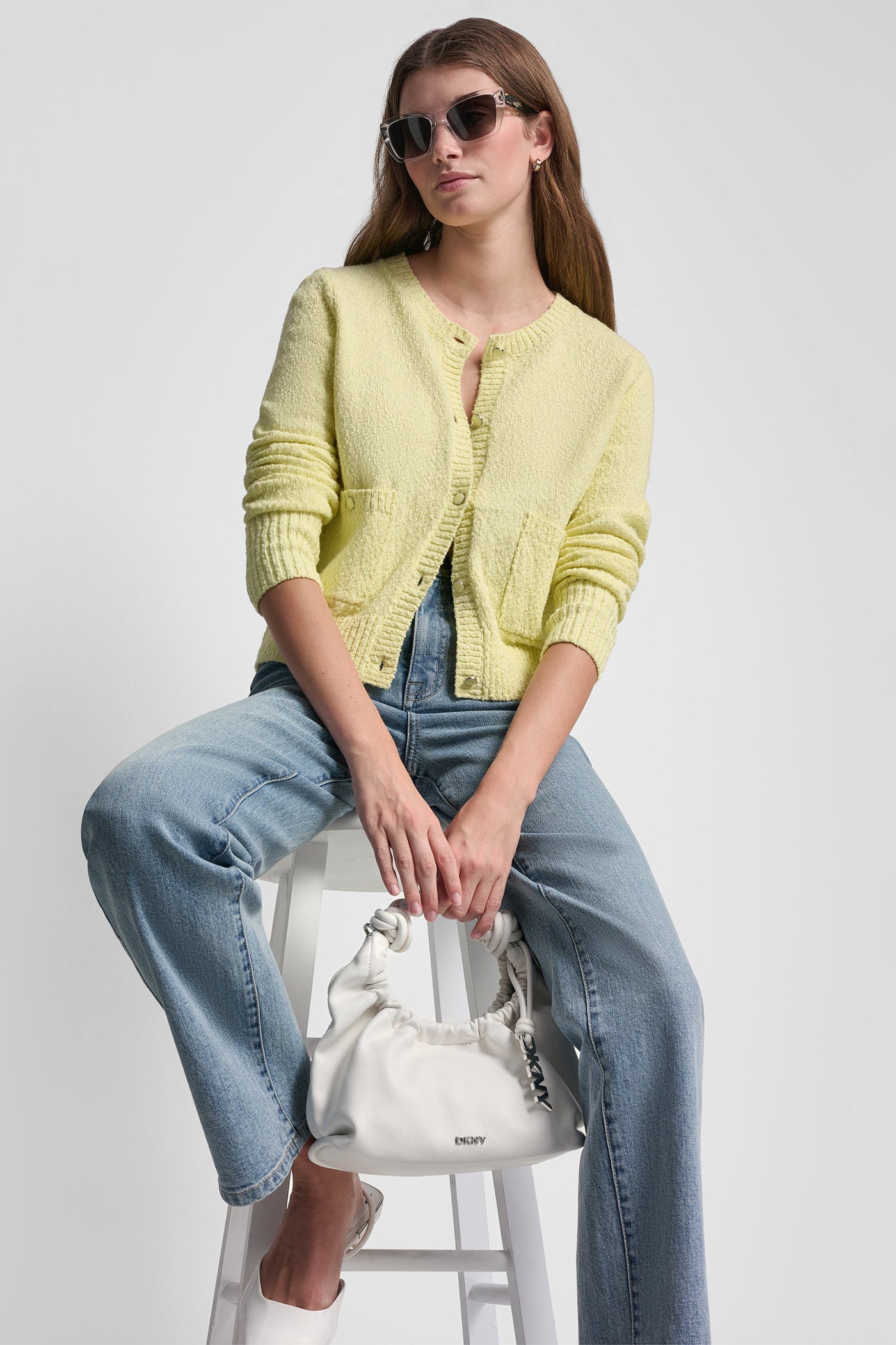 CREW NECK CARDIGAN WITH PATCH POCKETS