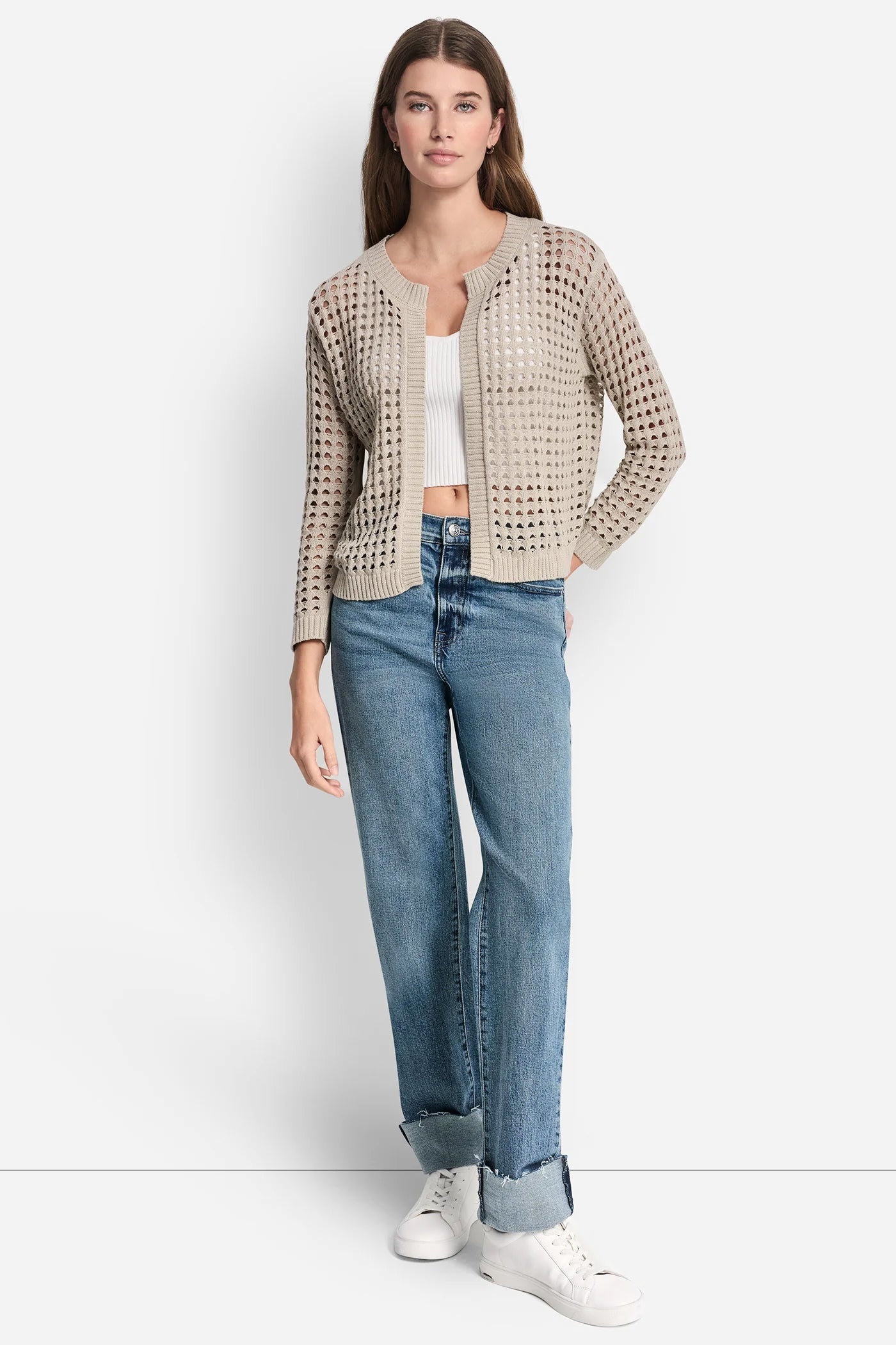 OPEN STITCH DROP SHOULDER CARDIGAN