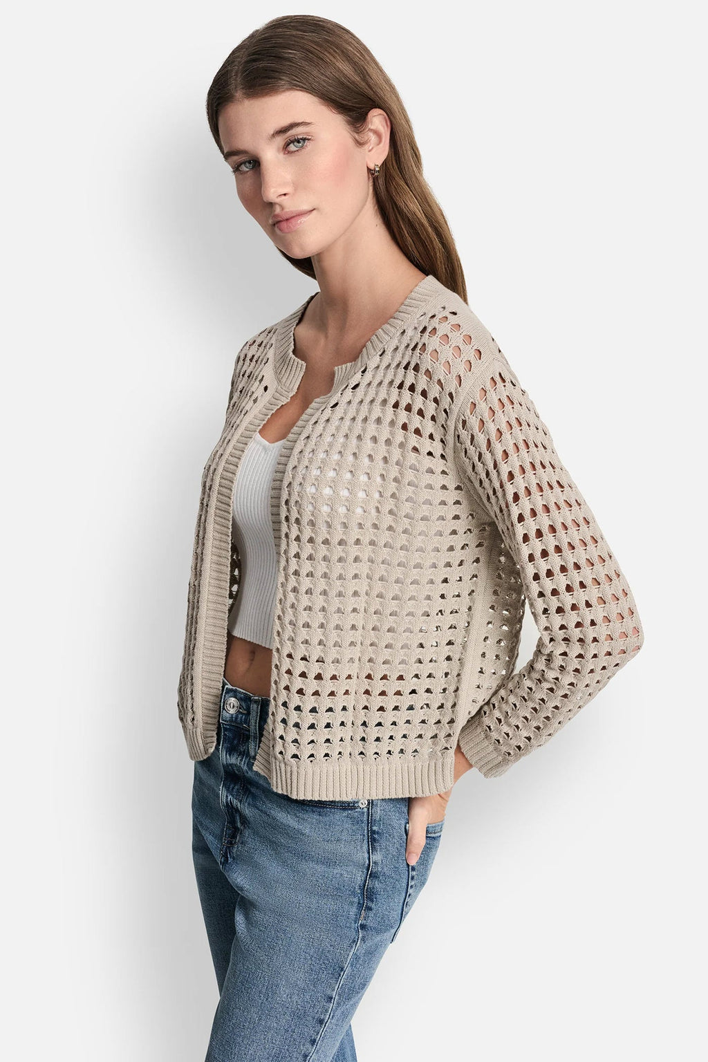 OPEN STITCH DROP SHOULDER CARDIGAN