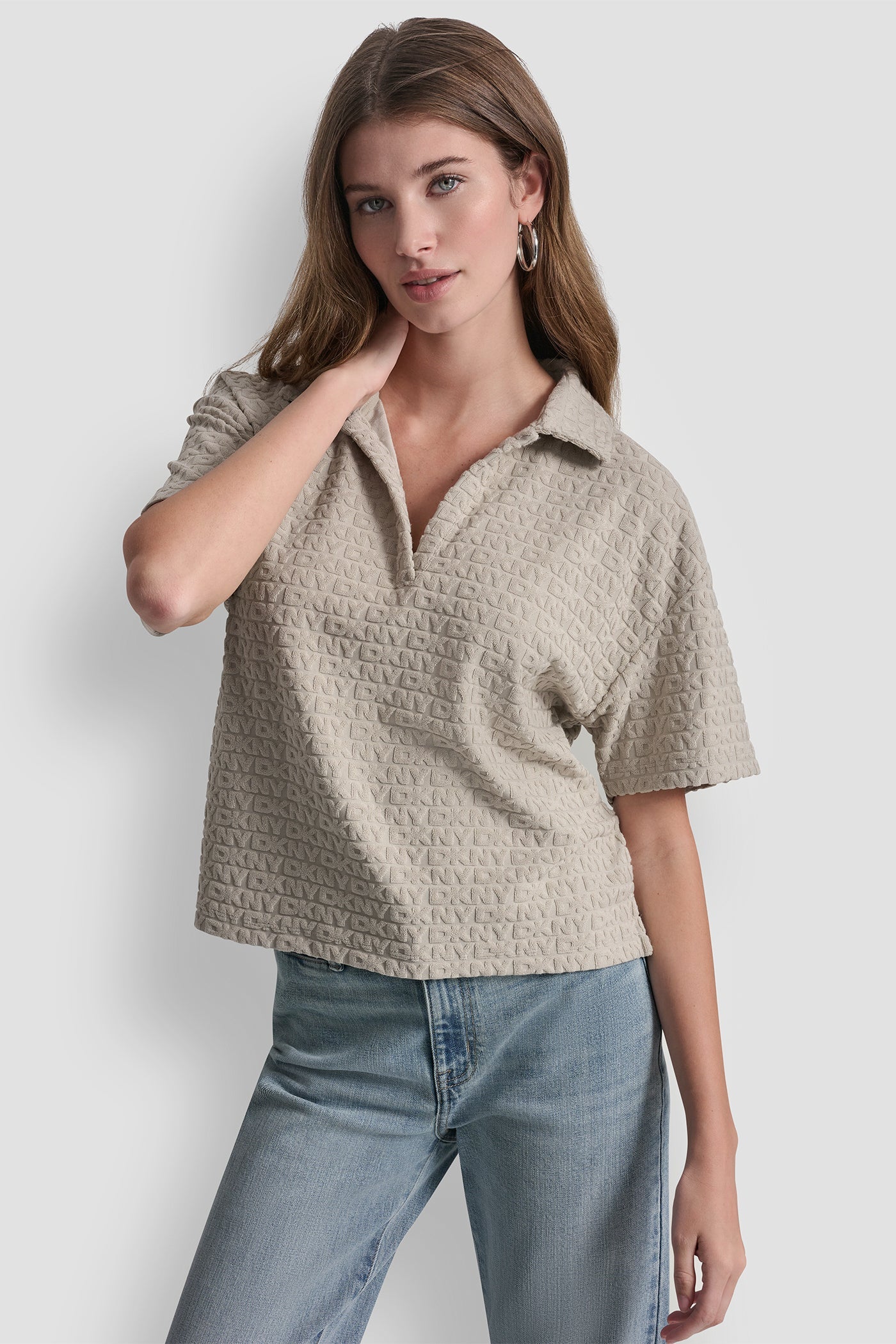 LOGO JACQUARD BOXY POLO TEE