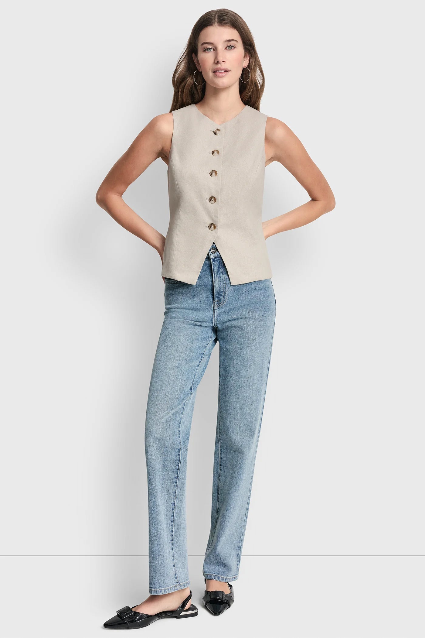 LINEN BUTTON-FRONT VEST