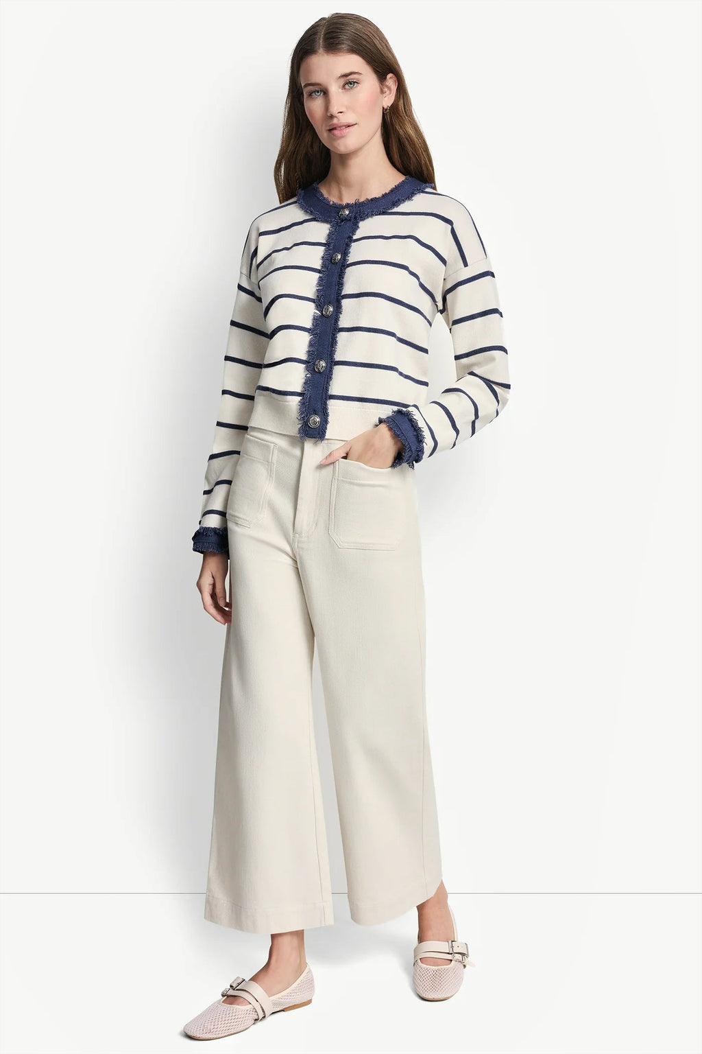 STRIPED CARDIGAN WITH DENIM FRINGE