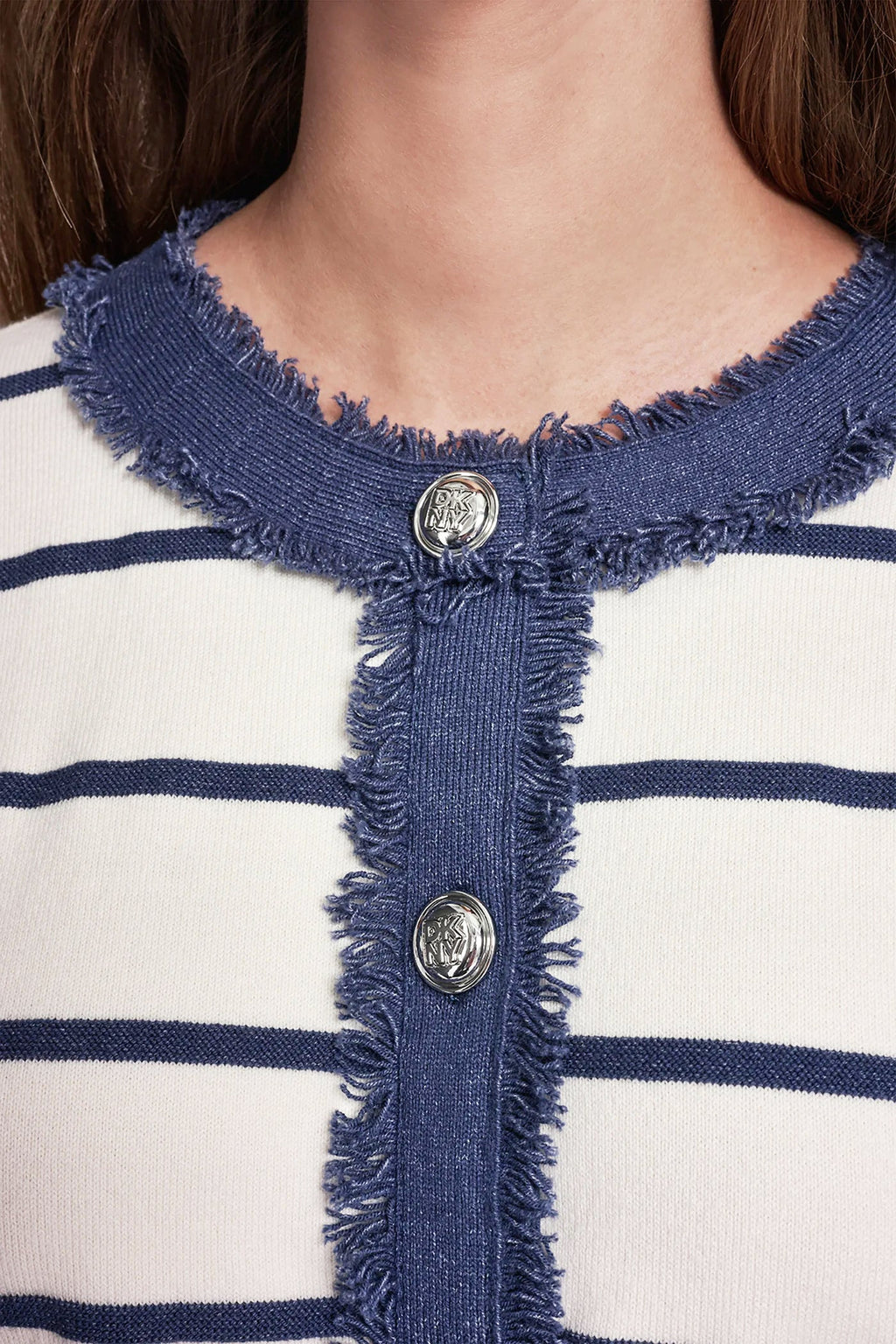STRIPED CARDIGAN WITH DENIM FRINGE