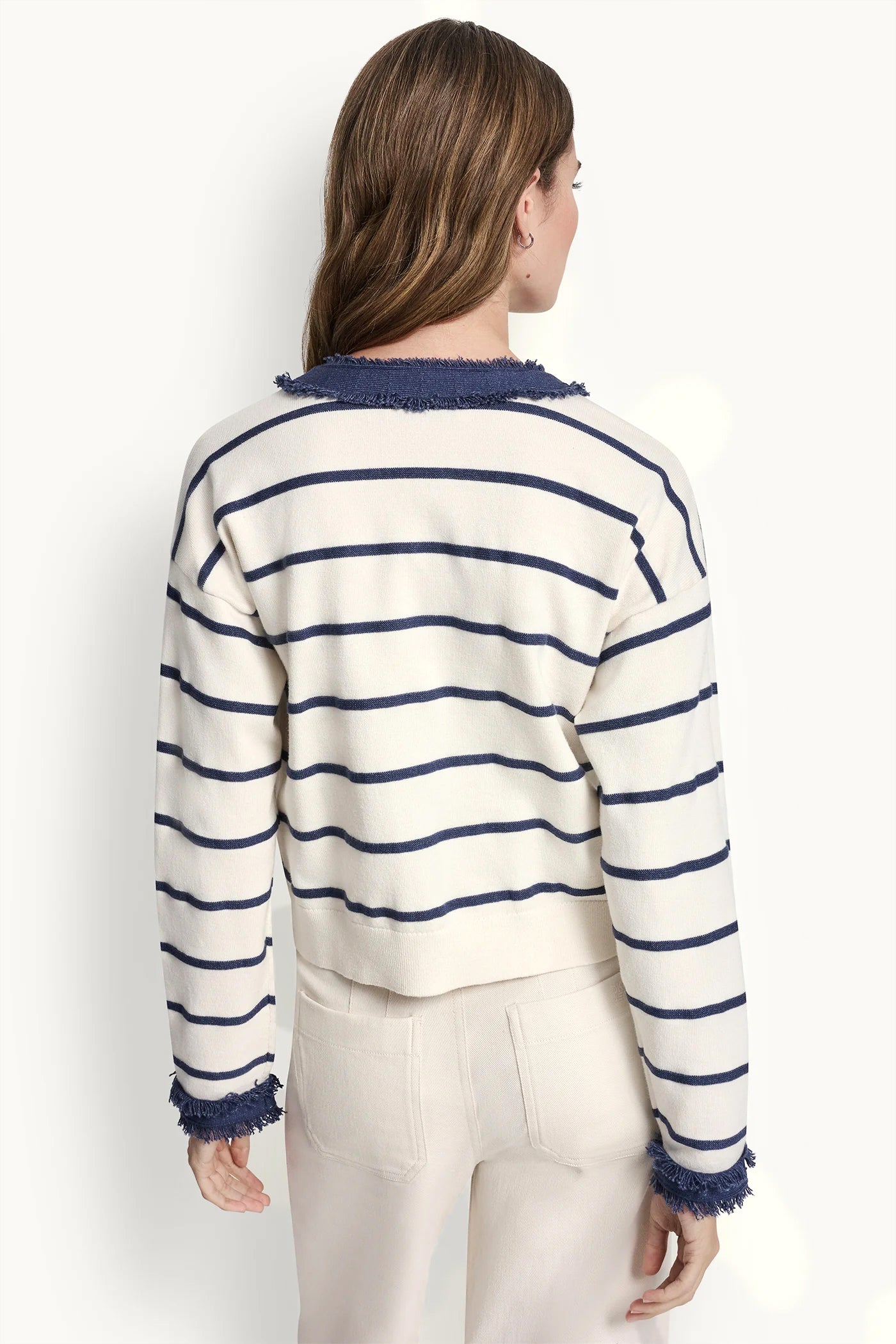STRIPED CARDIGAN WITH DENIM FRINGE