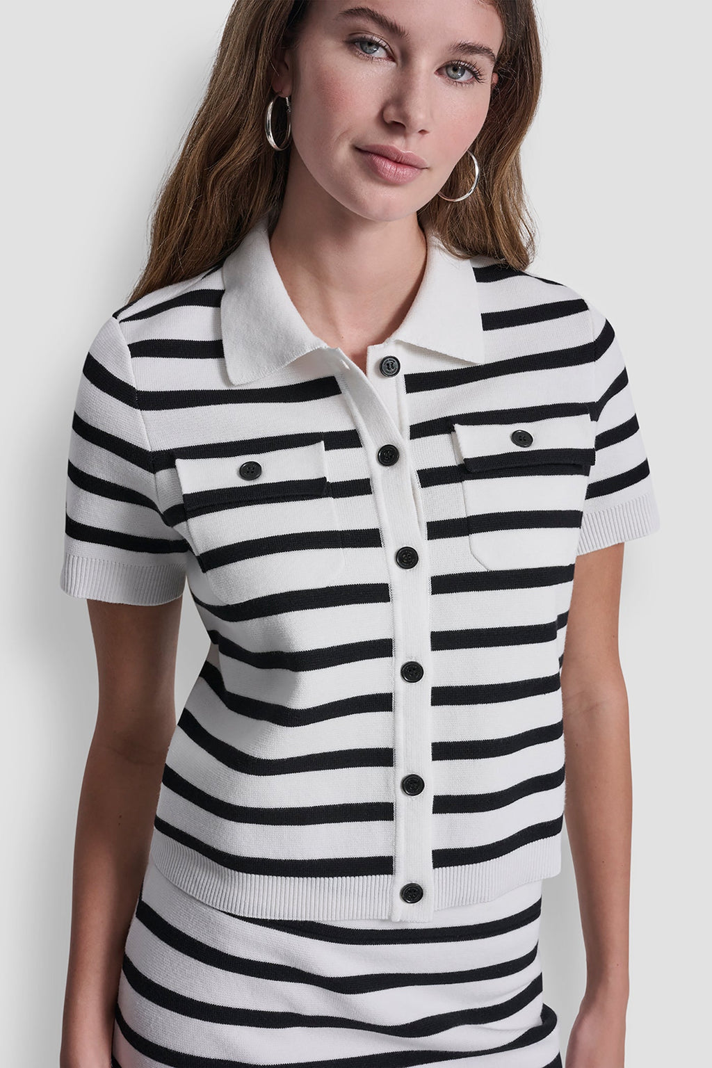 SHORT-SLEEVE STRIPED POLO CARDIGAN