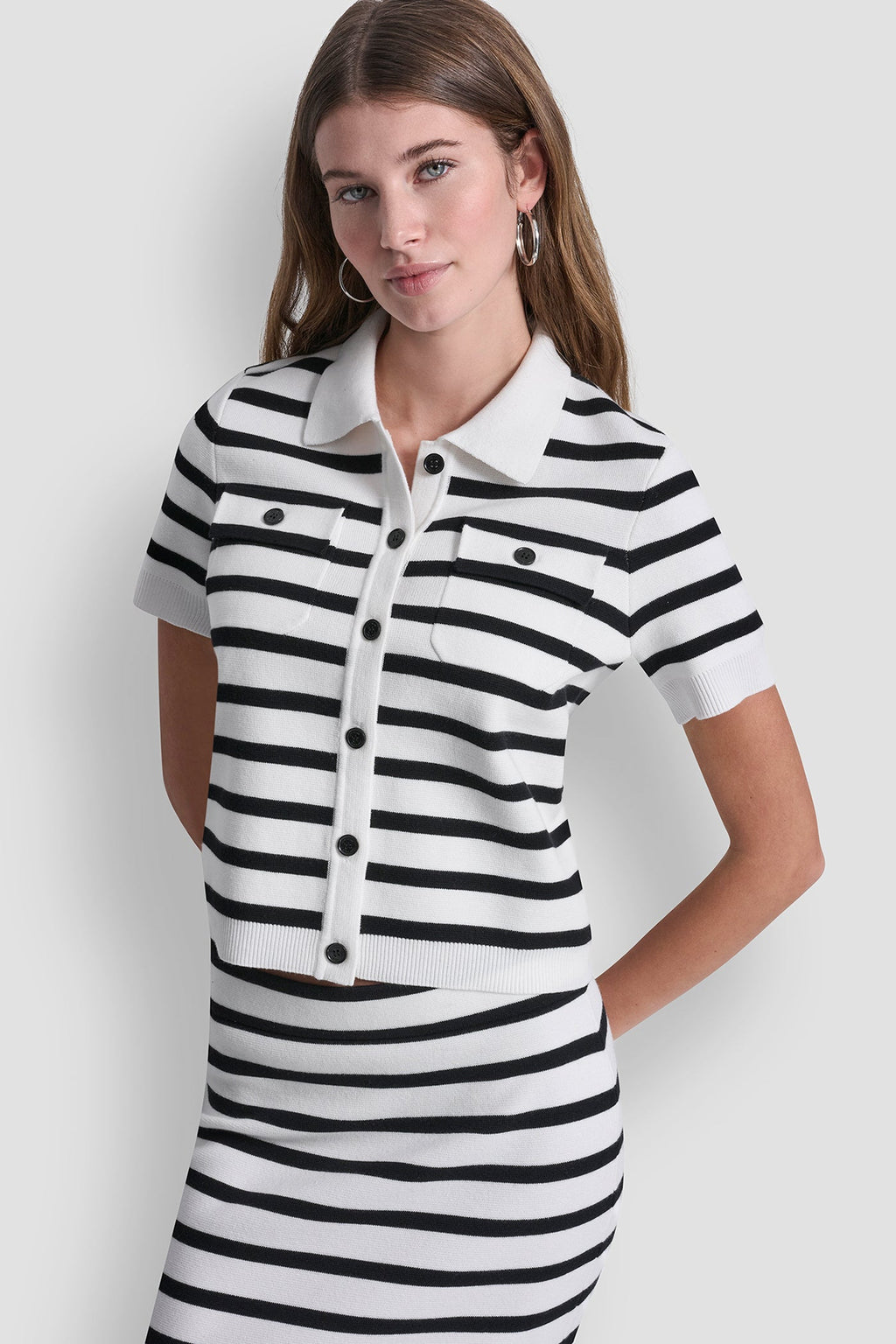 SHORT-SLEEVE STRIPED POLO CARDIGAN