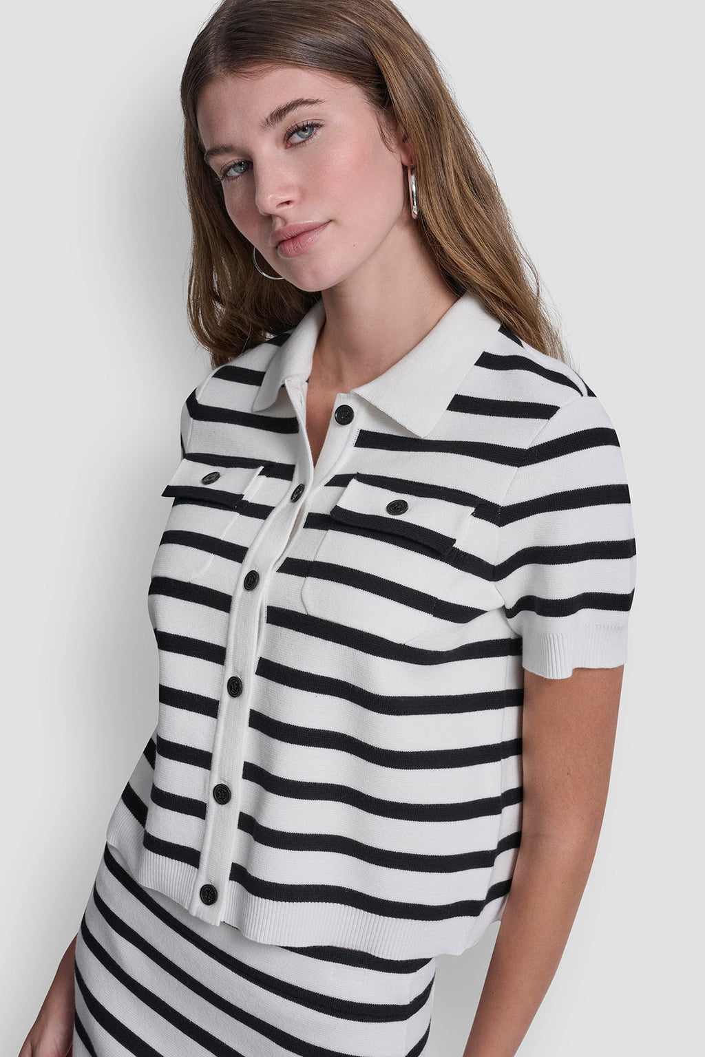SHORT-SLEEVE STRIPED POLO CARDIGAN