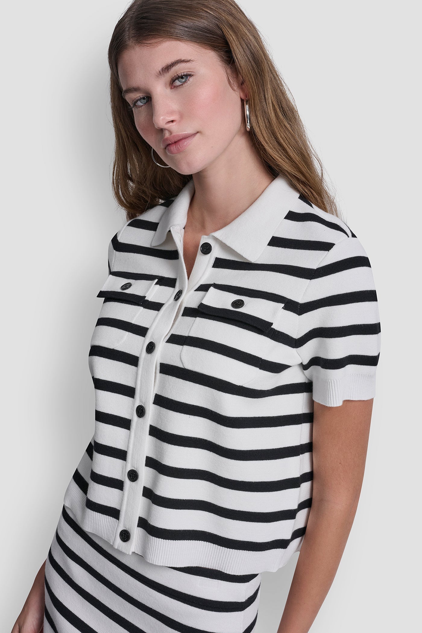 SHORT-SLEEVE STRIPED POLO CARDIGAN