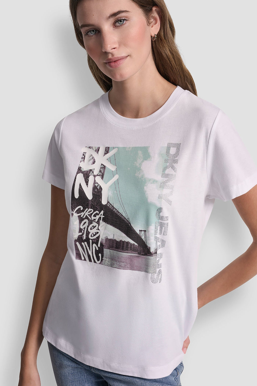 DKNY RHINESTONE GRAFITI TEE