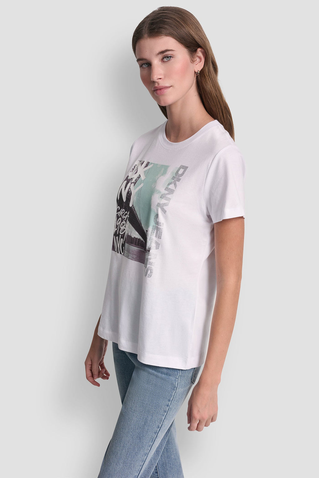 DKNY RHINESTONE GRAFITI TEE